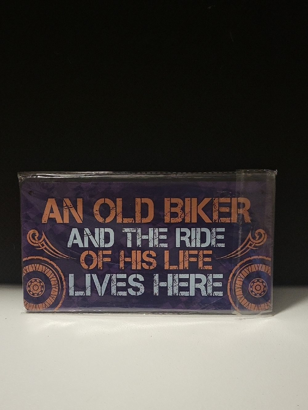 Vintage-Style Biker Sign — Purple and Orange 10x5 Wood
